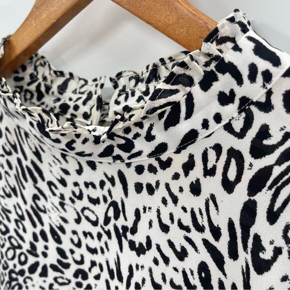DKNY Animal Printed Ruffle-Neck Ling Sleeve Business Casual Boho Blouse Size XL - Picture 5 of 11